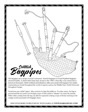 Scottish bagpipes freebie coloring page by world music with daria
