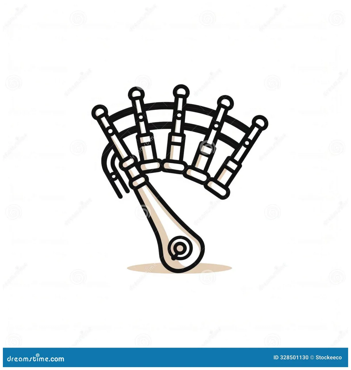 Dynamic bagpipe icon with intricate linear compositions stock