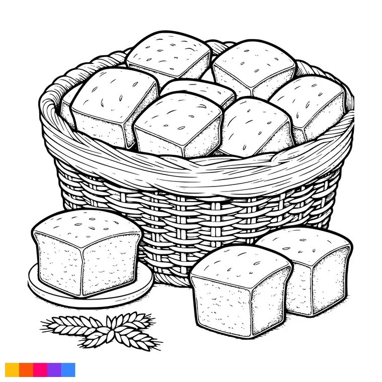 Bakery basket bakery food hand drawn line art illustration for the