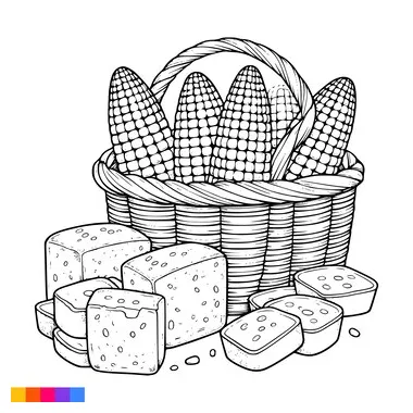Bakery basket bakery food hand drawn line art illustration for the