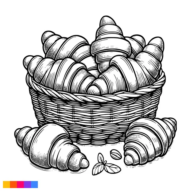 Premium vector bakery basket bakery food hand drawn line art printable coloring page