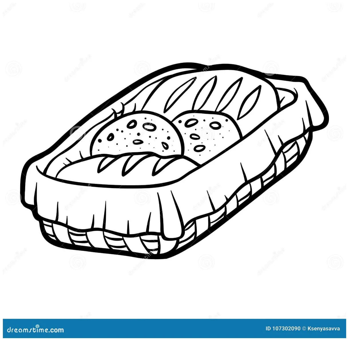 Coloring book, bread basket stock vector illustration of black, cafe