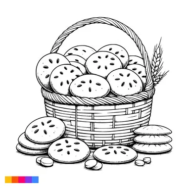 Premium vector bakery basket bakery food hand drawn line art