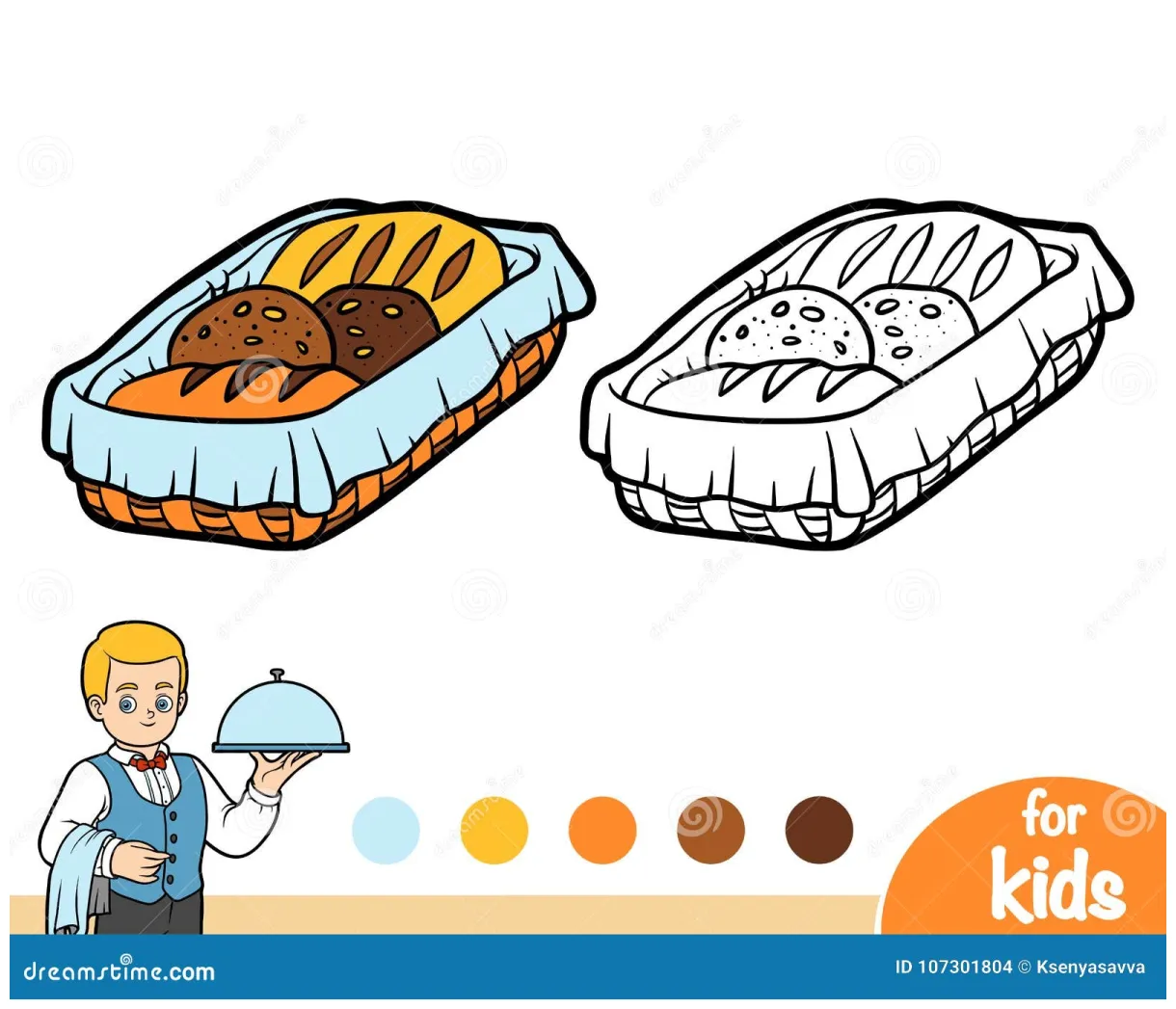 Coloring book, bread basket stock vector illustration of color, menu printable coloring page