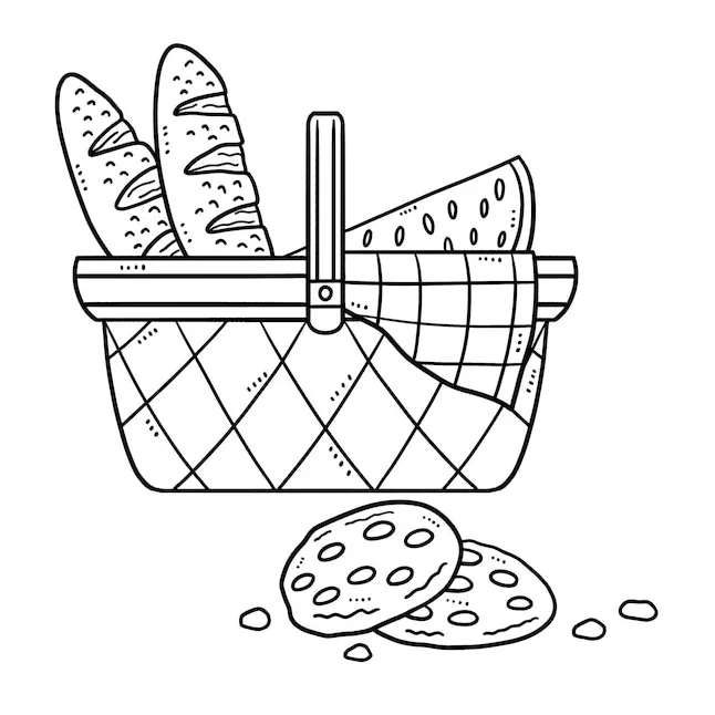 Premium vector basket with bread isolated coloring page for kids