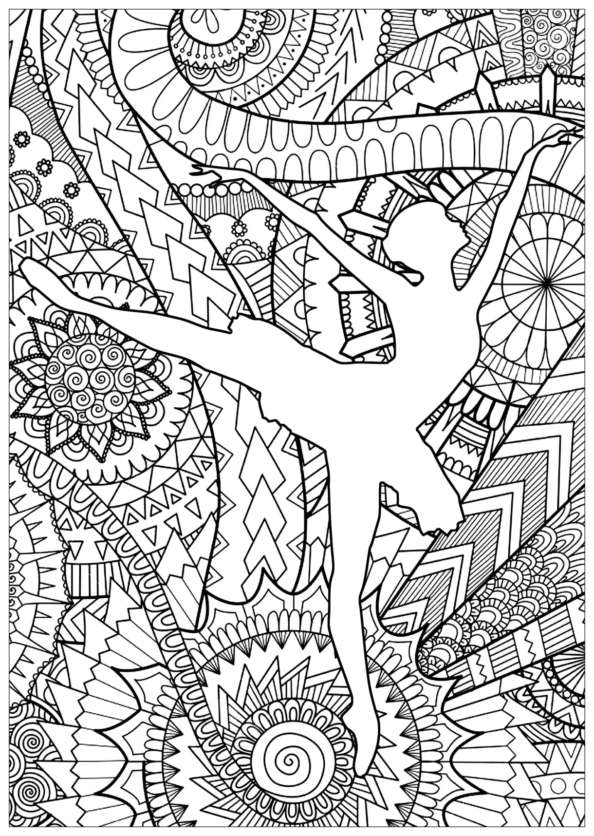Ballet dancer anti-stress / zen coloring pages for adults