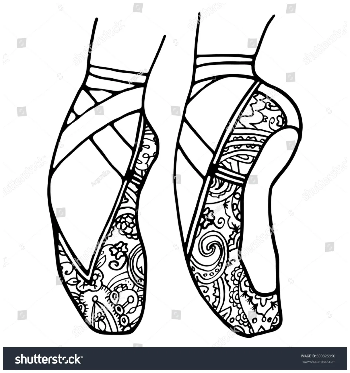 Ballet shoes pointe adult coloring book stock vector