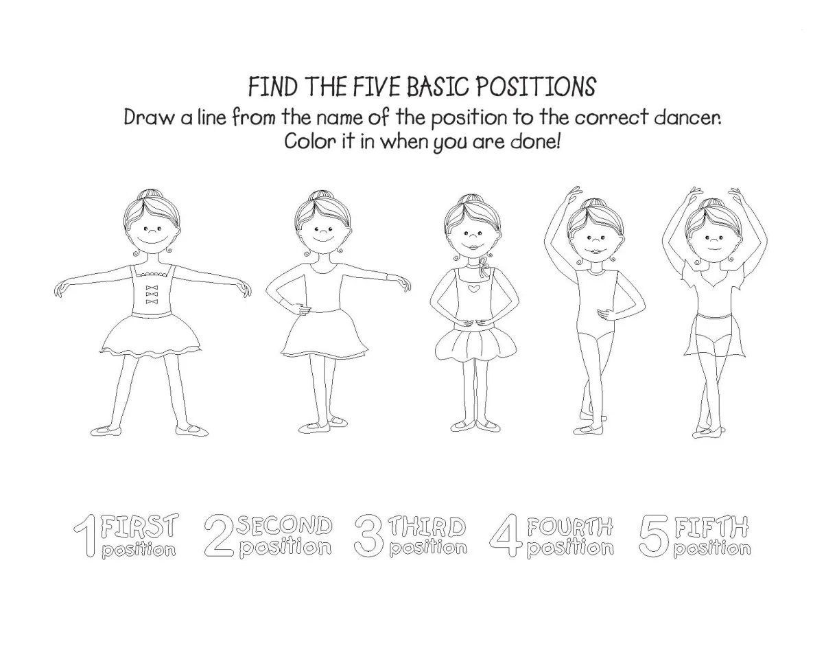 Ballet coloring pages positions printable coloring page