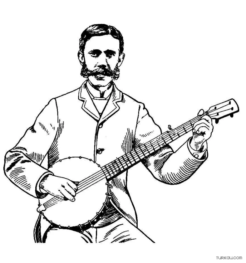 Musician banjo player coloring page » turkau