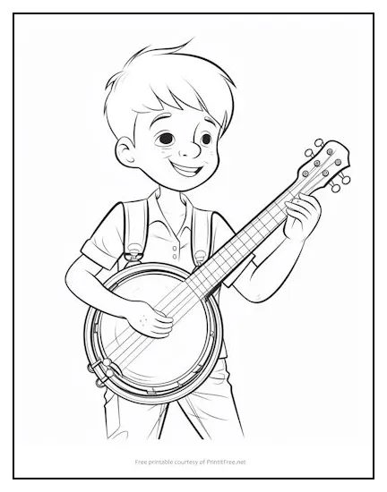 Banjo-playing boy coloring page print it free