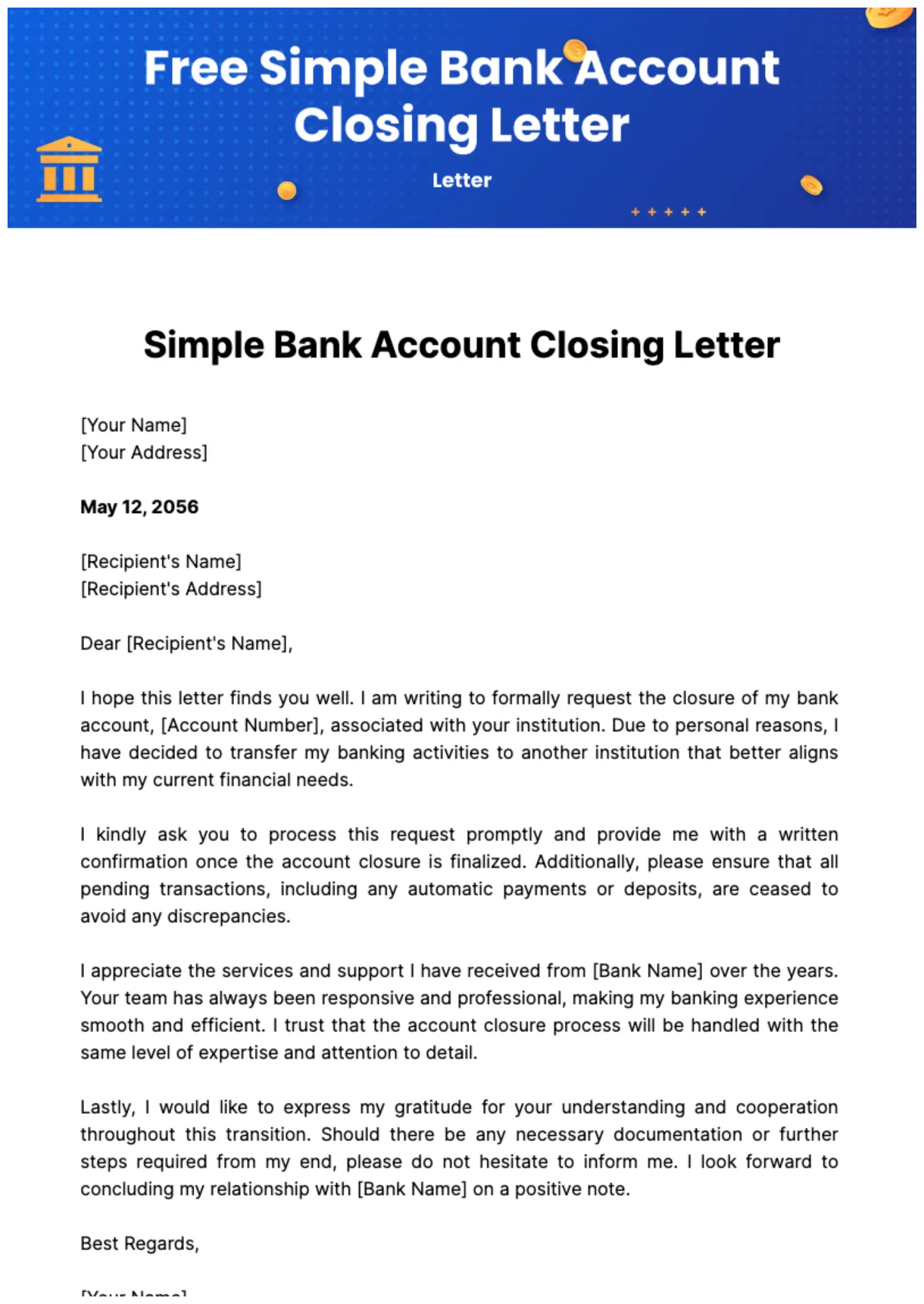Sample letter for bank account closure