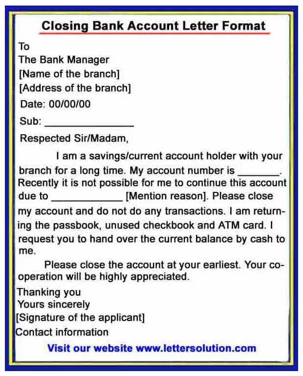Closing bank account letter template