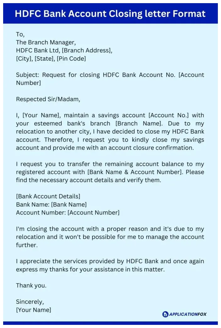 Closing bank account letter format