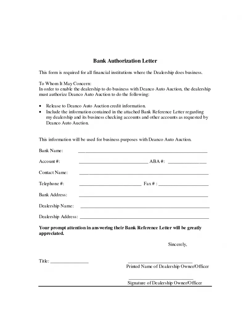 How to write authorization letter for bank