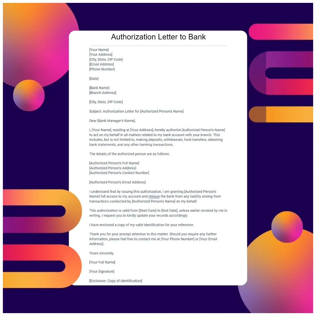 Authorization letter to bank mockuptemplate