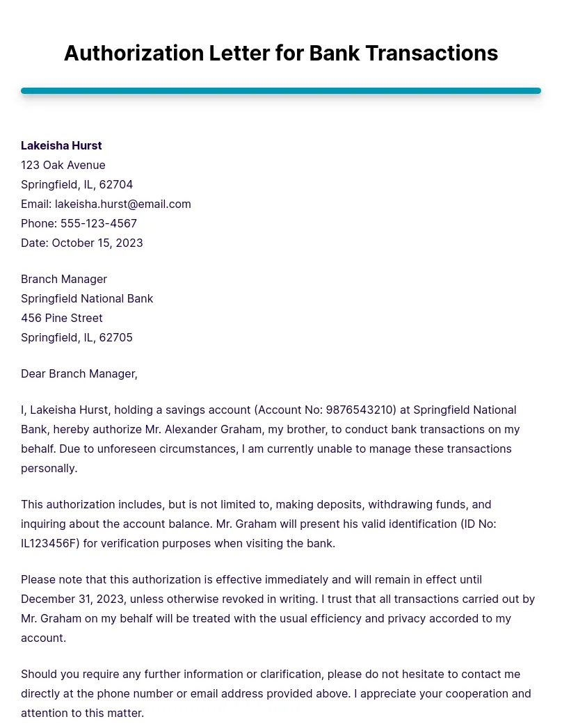 Authorization letter to get my bank statement infoupdate