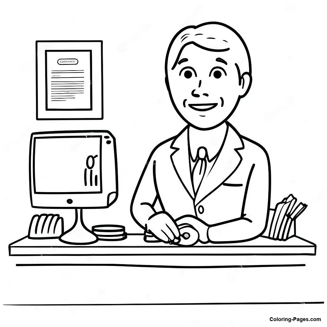Friendly Bank Teller Coloring Page | Coloring-Pages.com