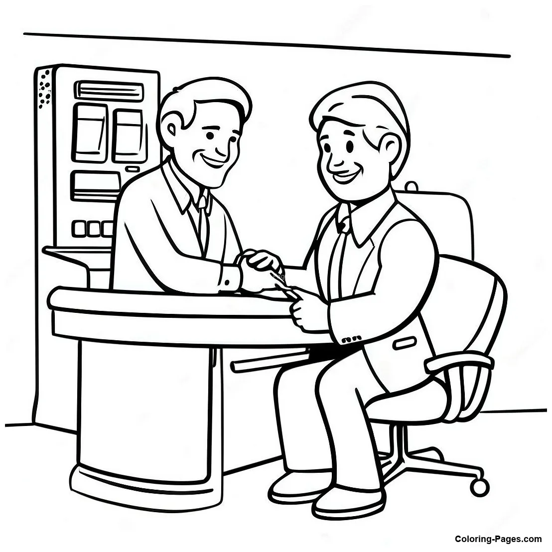 Friendly Bank Teller Coloring Page | Coloring-Pages.com