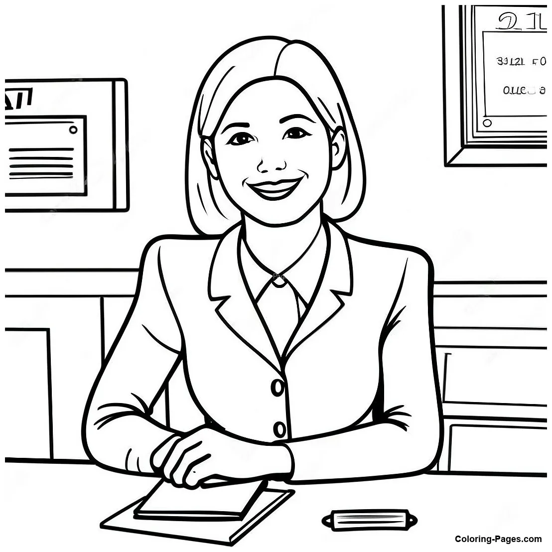 Friendly Bank Teller Coloring Page | Coloring-Pages.com