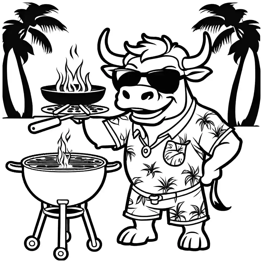 Bull at barbecue party coloring page Lulu Pages