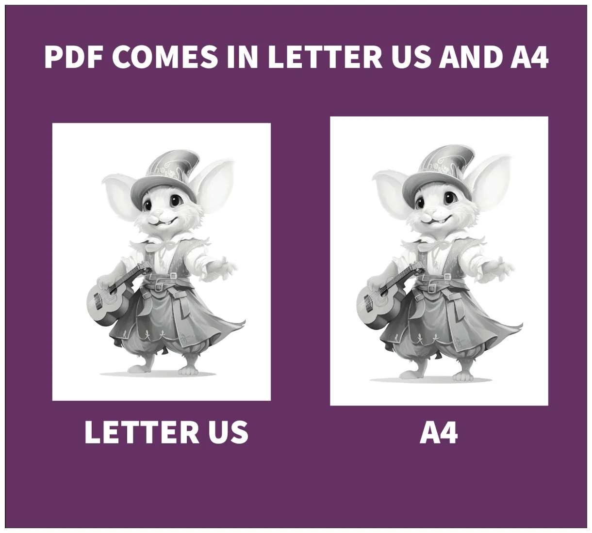 Single coloring page mouse medieval bard coloring book mouse etsy