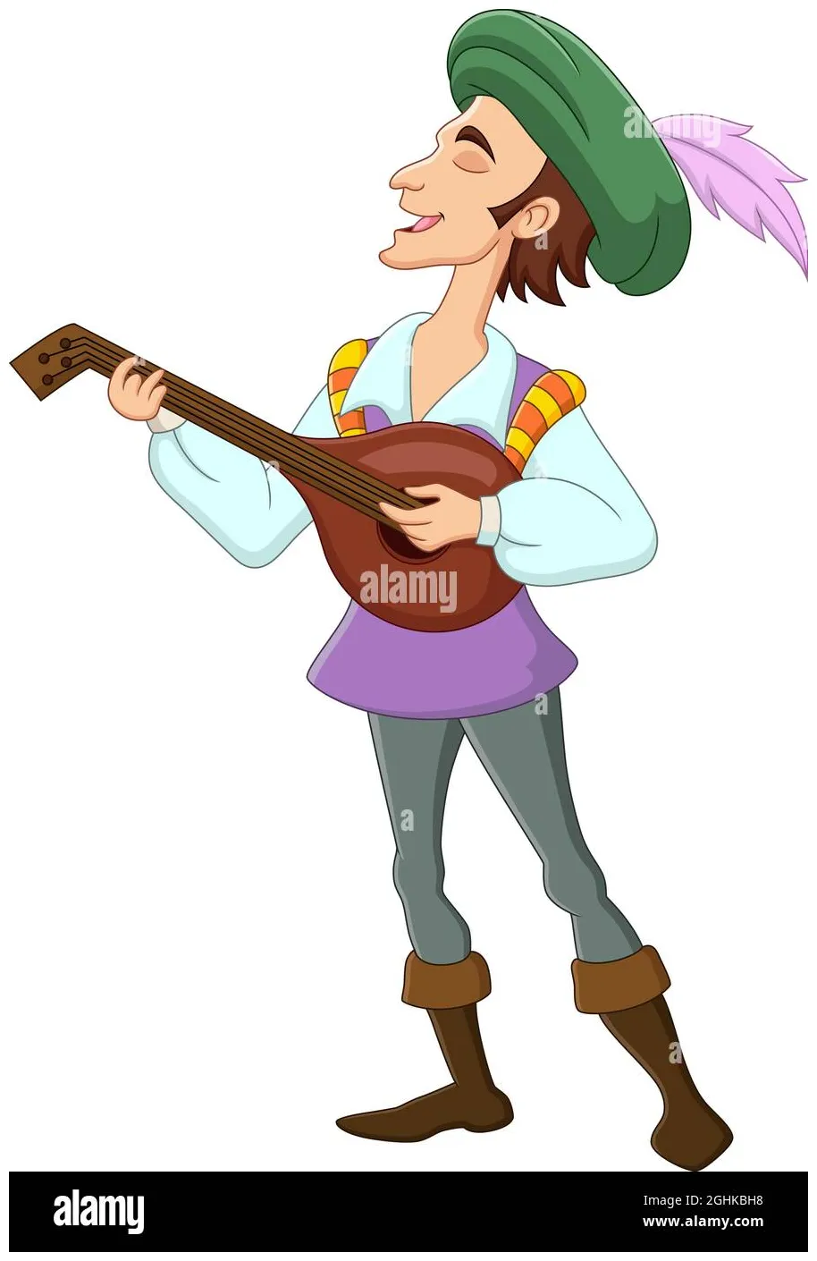 Medieval bard playing musical instrument with lute stock vector