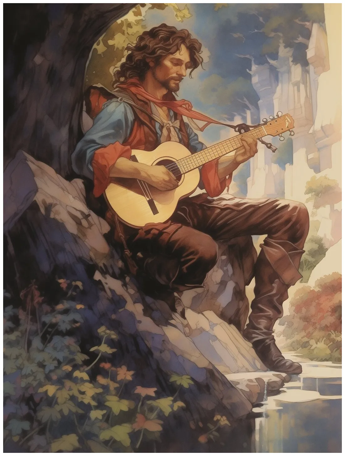 Bard playing the lute rpg dnd character art etsy