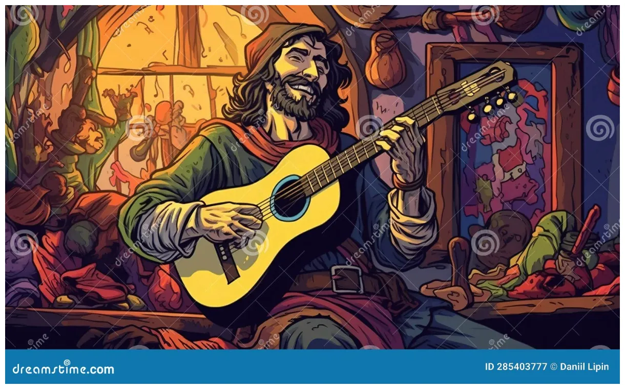 A bard playing a lute in a tavern stock illustration illustration of