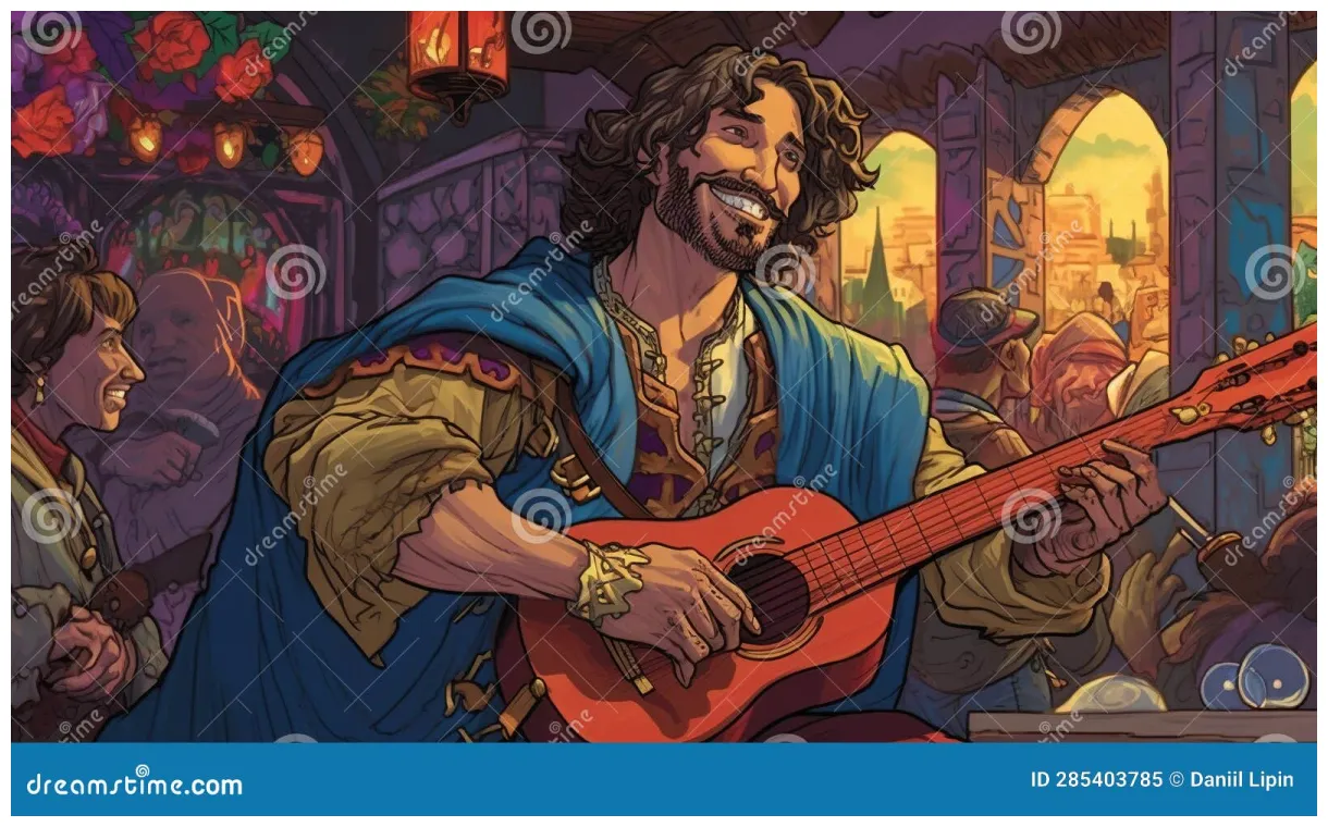 A bard playing a lute in a tavern stock illustration illustration of printable coloring page