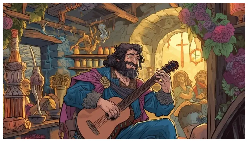 A bard playing a lute in a tavern stock illustration illustration of