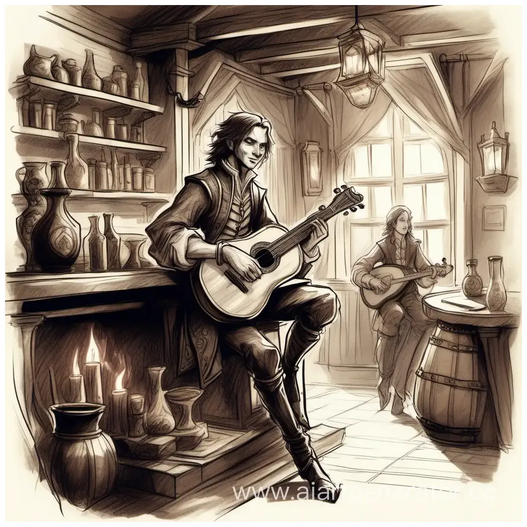 Bard playing lute in tavern scene ai art generator