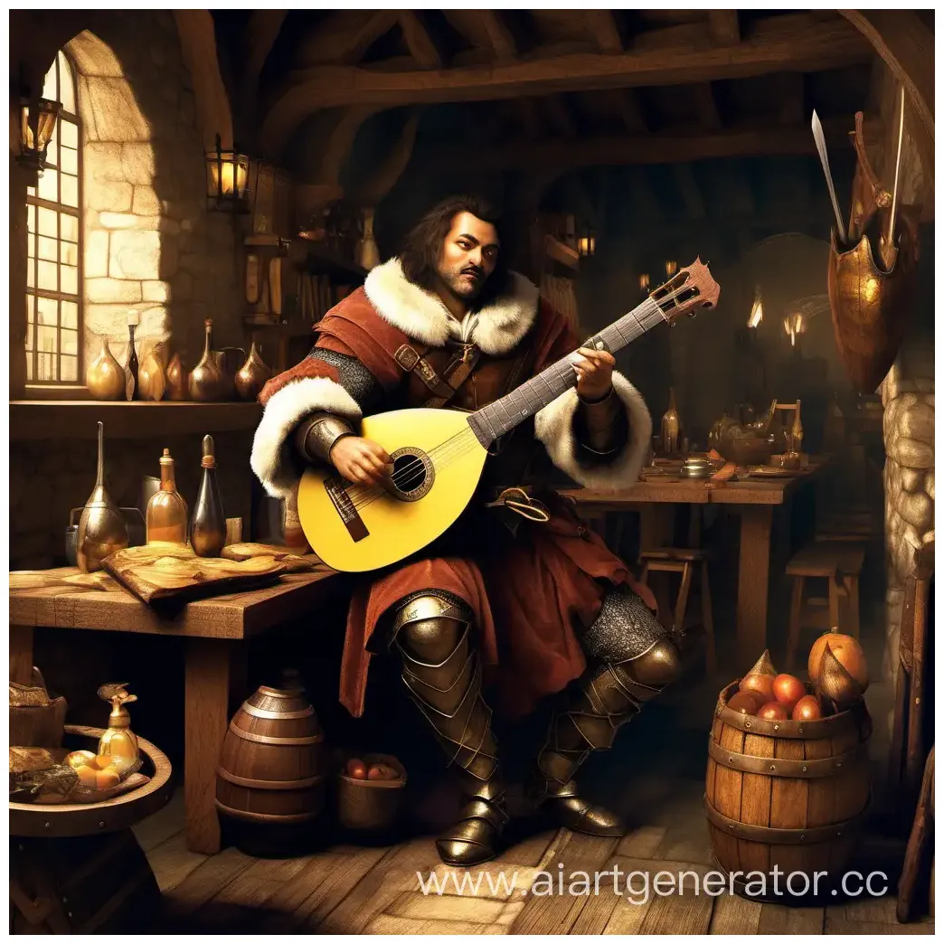 Bard playing lute in tavern scene ai art generator