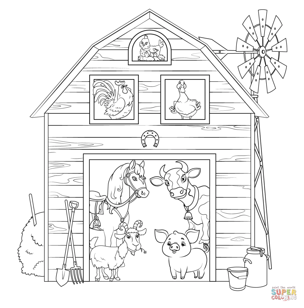 Farm barn with animals coloring page free printable coloring pages