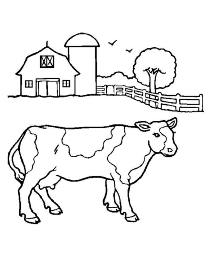 Learning Years: Animal Coloring Pages - Cow and Barn