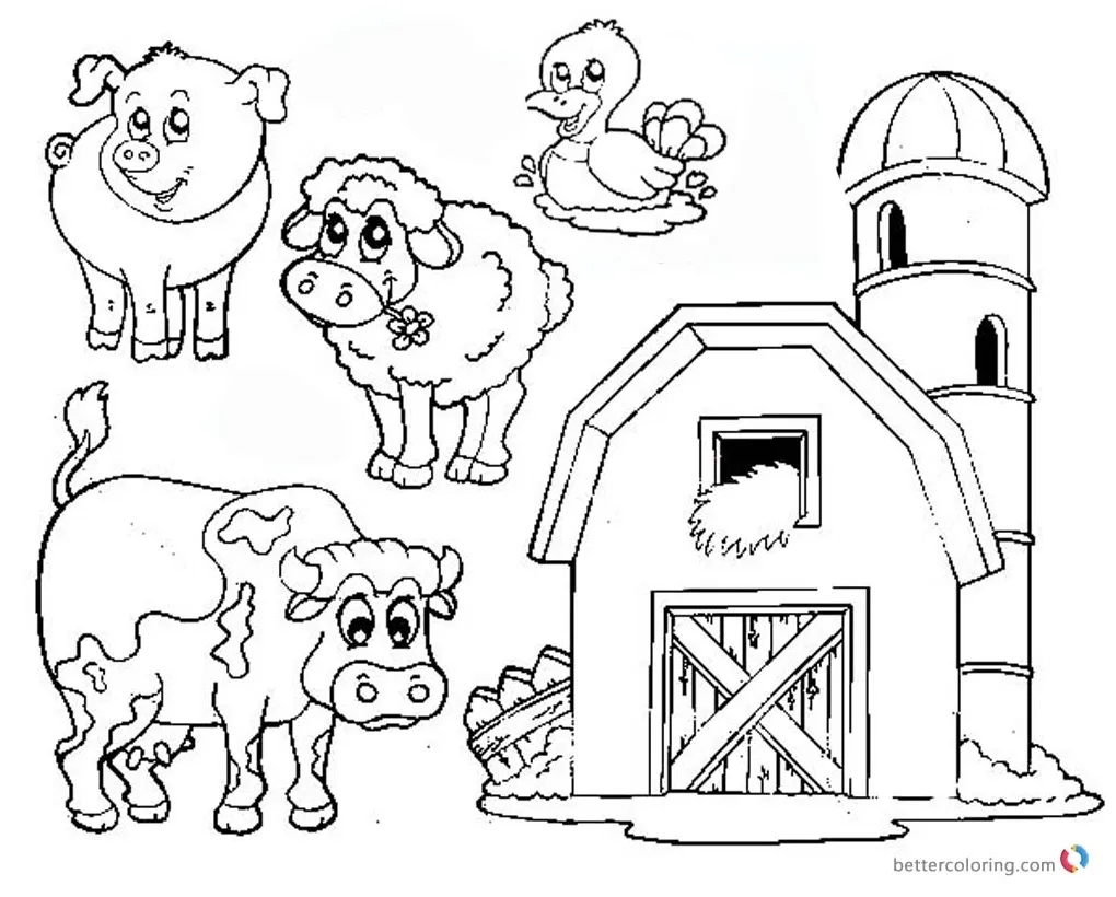 Barn Coloring Pages farm animals - Free Printable Coloring Pages