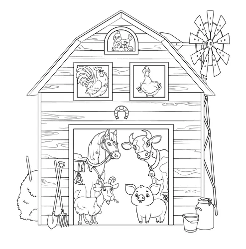 Farm Barn with Animals coloring page | Free Printable Coloring Pages