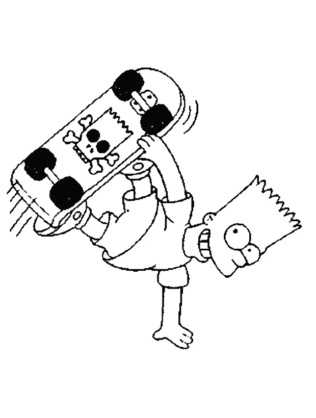 Bart skateboarding coloring page