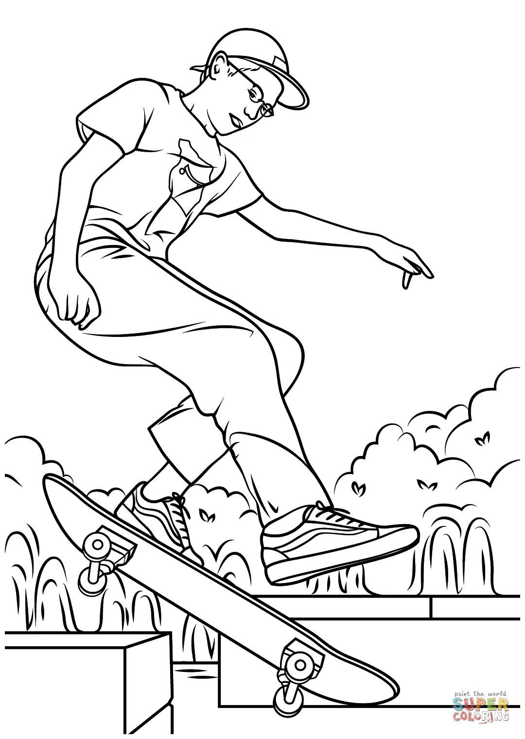 Boy skateboarding coloring page free printable coloring pages