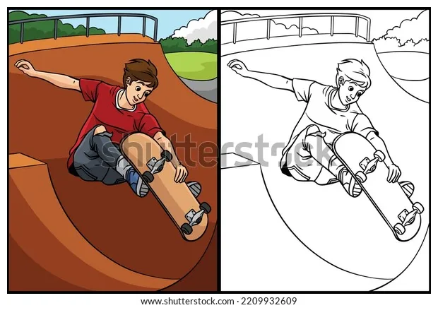 Skateboarding coloring page colored illustration stock vector royalty