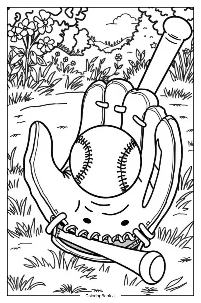 Baseball glove coloring page softball, variant of baseball coloring