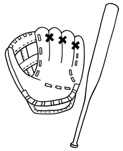 Baseball glove and a bat coloring page