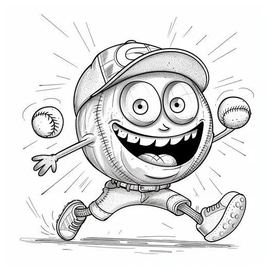 Whimsical baseball character running bases. baseball coloring pages