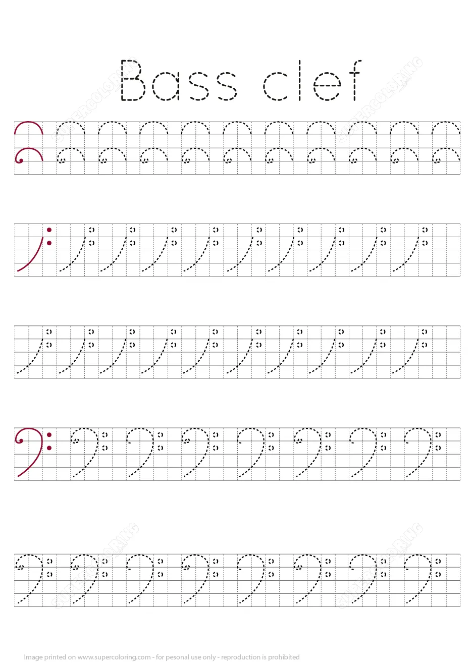 Draw a bass clef musical lesson worksheet free printable puzzle games