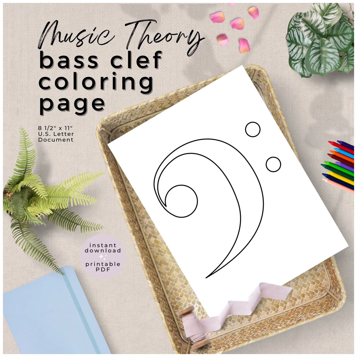 Printable bass clef sign coloring sheet