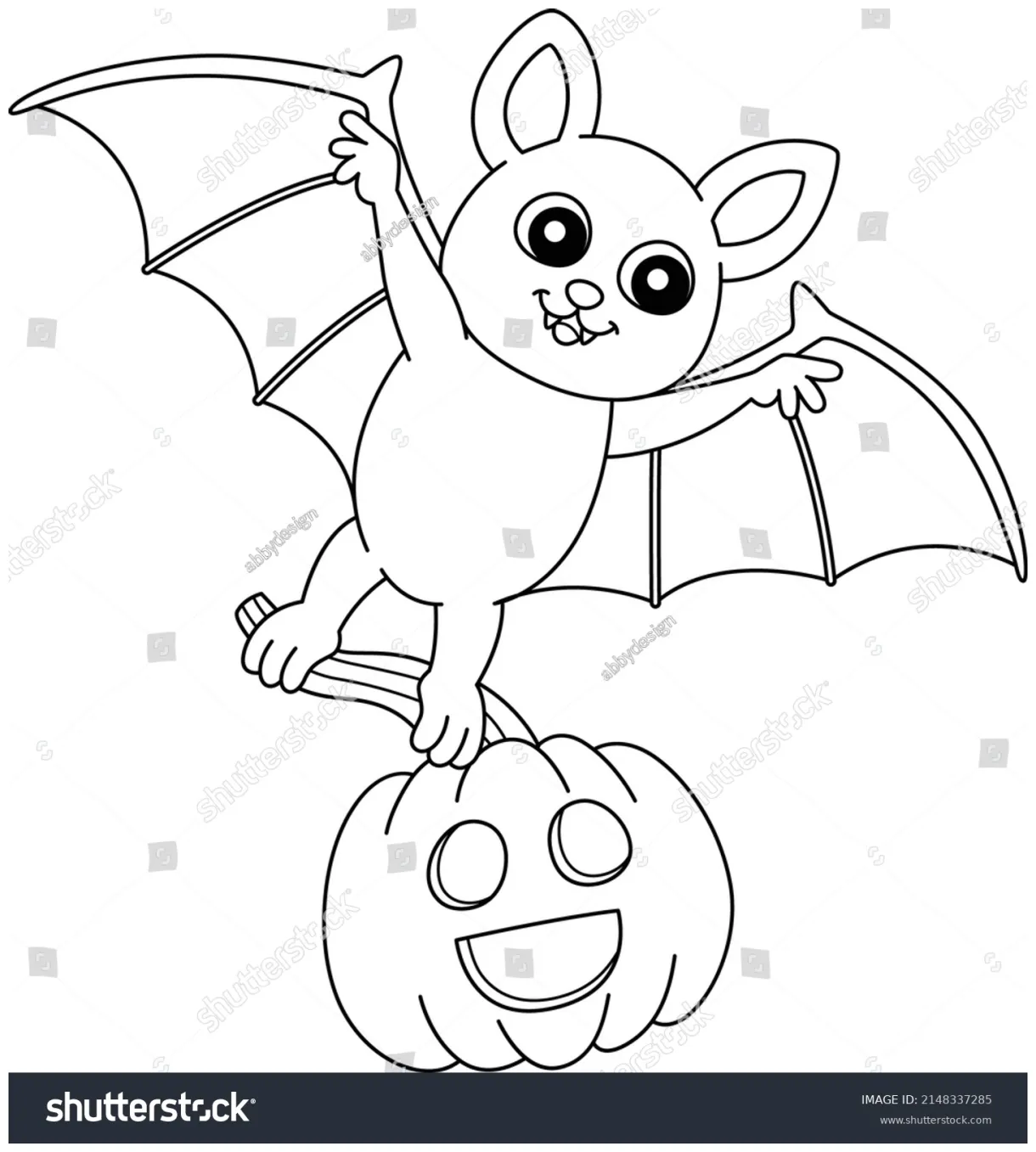 Flying bat halloween coloring page isolated stock vector