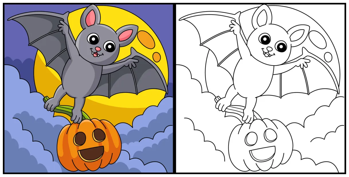Flying bat halloween coloring page illustration 7528206 vector art at