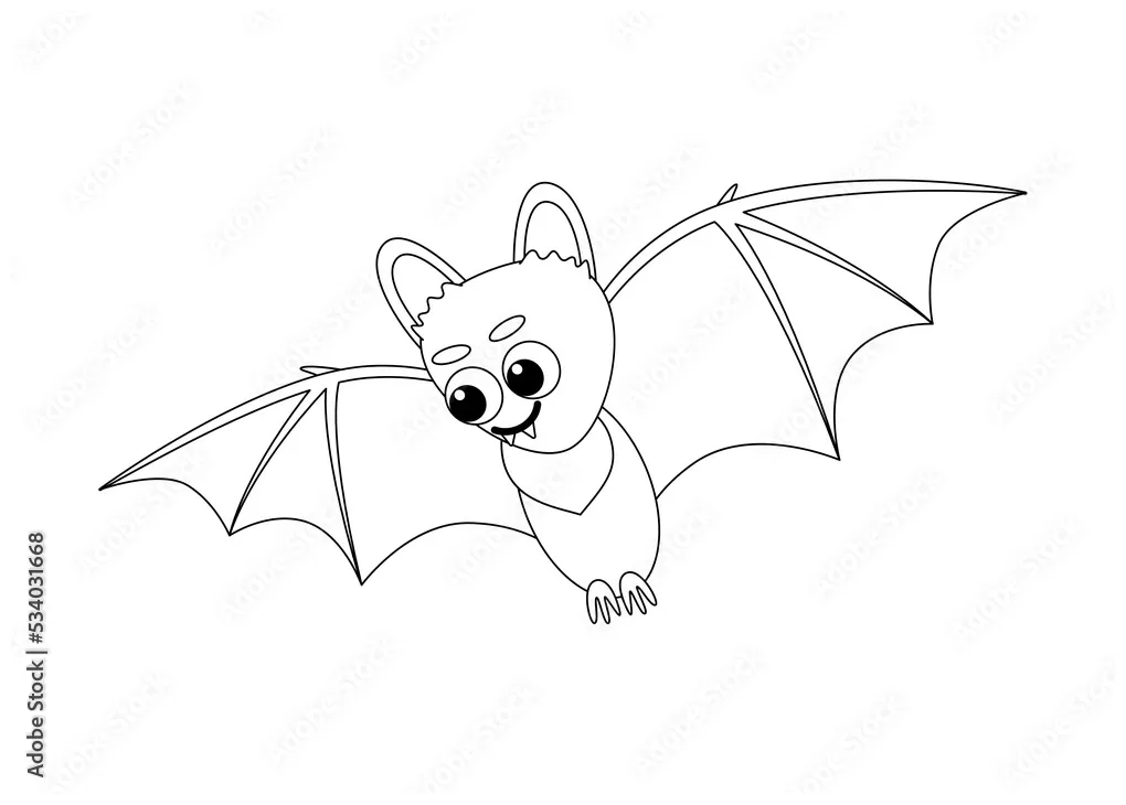 Bat coloring page. black and white flying bat. vector stock vector printable coloring page