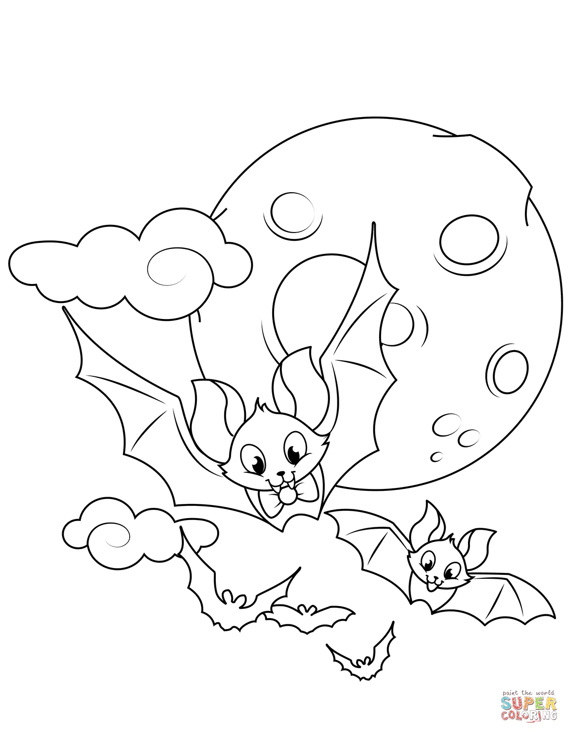 Cute flying bats coloring page free printable coloring pages