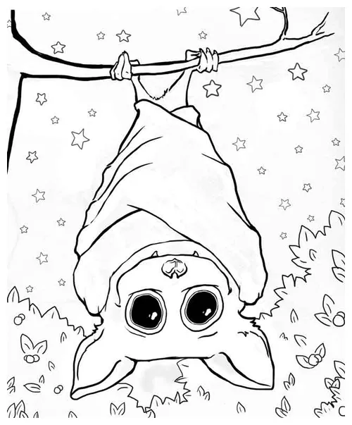 Bat hanging upside down coloring page