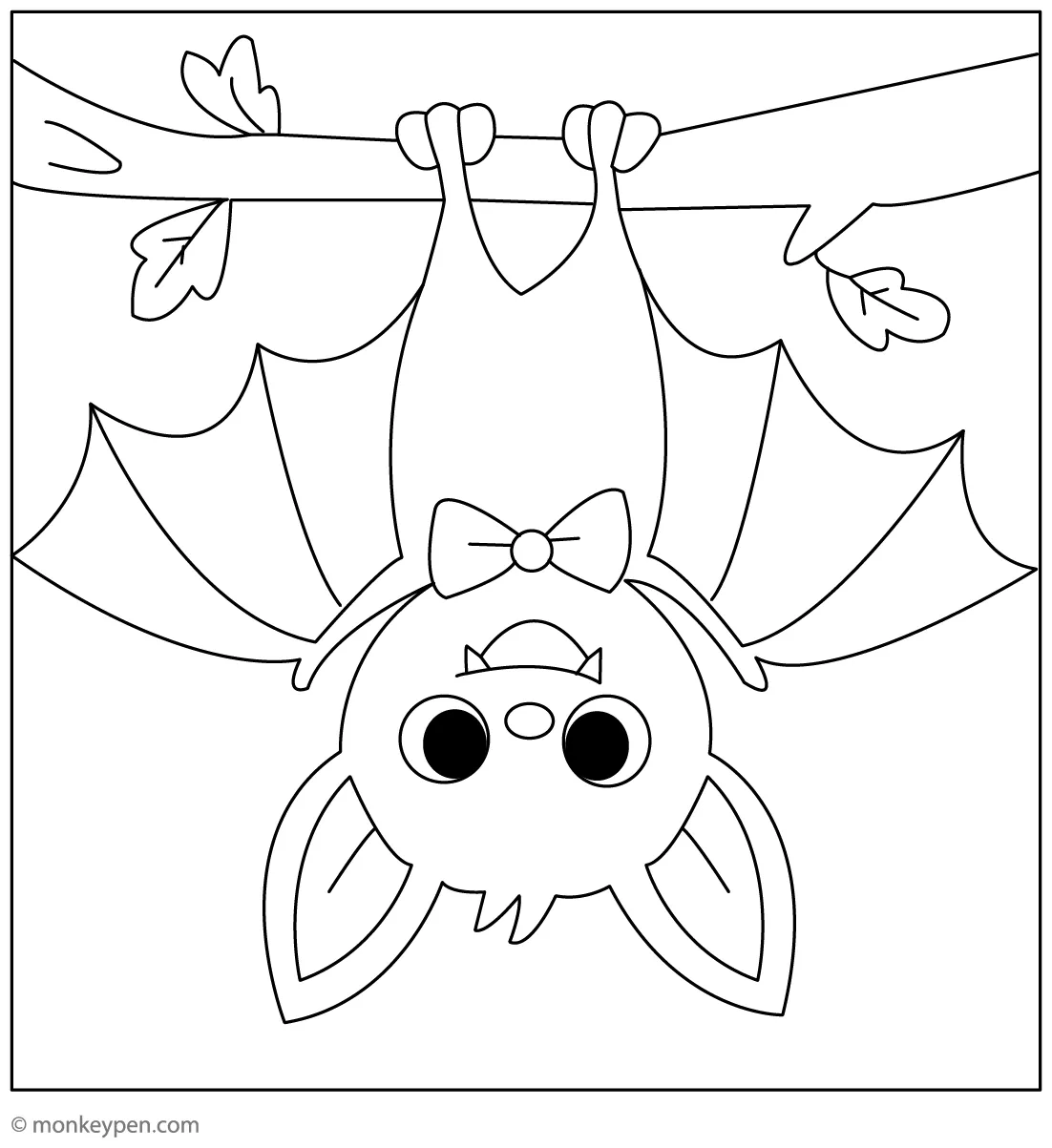 Bat hanging upside down free coloring page pdf